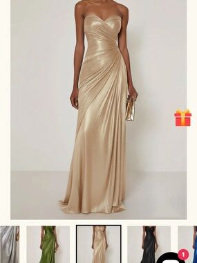 Strapless Gold Ruched Evening Gown - Elegant Wedding Dress
